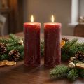 Donkerrode pilaarkaarsen met marmerlook, 85x200mm, set van 2 – lange brandduur voor romantiek en feest | Floristik24.nl