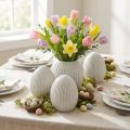 Paaseieren met groeven Keramiek Decoratief Ei Wit Grijs 7,5×9cm 4 stuks | Floristik24.nl