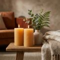 Effen pilaarkaarsen, honingkleurig, set van 2, 85×150mm, lange brandduur, creëert een gezellige sfeer, tafeldecoratie | Floristik24.nl