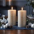 Premium stompkaarsen in een set van 2, platina-metallic look, 85 x 150 mm - Elegante decoratie voor feestelijke gelegenheden en een gezellige sfeer | Floristik24.nl