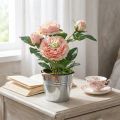 Decoratieve roos in pot, romantische zijden bloemen, roze pioenroos | Floristik24.nl