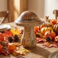 Houten paddestoel met groeven Herfst deco paddestoel natuurlijk mangohout 10×Ø8cm | Floristik24.nl