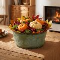 Plantenschaal met esdoornbladeren, herfstdecoratie, metalen schaal groen Ø25cm H11cm | Floristik24.nl