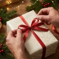 Cadeaulint Kerst satijnen lint rood goud B6mm L50m | Floristik24.nl