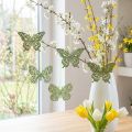 Decoratieve hanger vlinder groen glitter 8cm 12 st | Floristik24.nl