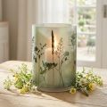 Lantaarn groot decoratief glas in witgroen motief weide H24cm | Floristik24.nl