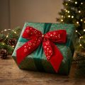 Decoratieve strik 4cm breed Rode kerststrik met gouden sterren Handgemaakte strik 16×15cm 2st | Floristik24.nl