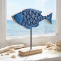 Maritieme decoratieve houten vis op standaard blauw 25cm x 24,5cm | Floristik24.nl