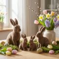 Konijn gevlokt bruin 11cm, 13,5cm 6 st | Floristik24.nl