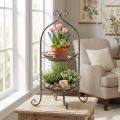 Metalen etagere 2-laags bruin wit Ø25,5cm 63,5cm | Floristik24.nl