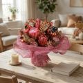Gedroogde bloemenmix: roze protea, artisjok, klaproos, natuurlijke decoratie, 38 cm, 580 g | Floristik24.nl