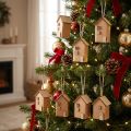 Decoratief huis 9 stuks kerstboomversiering roodbruin hout | Floristik24.nl