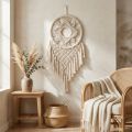 Macramé dromenvanger wanddecoratie crèmekleurig Boho wanddecoratie handgemaakt 29×72cm voor woonkamer en slaapkamer | Floristik24.nl