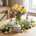 Decoratieve Kip Keramiek Wit met Zwarte Strepen Rond Ø 7cm H11cm 3 st. | Floristik24.nl