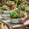 Sierpot met handvaten, kruidenschaal, arrangement voet zilver, bruin L39/35.5/32 cm H10/8.5/7 cm set van 3 | Floristik24.nl