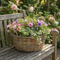 Grote rieten mand met handgrepen, naturel wit, XL plantenbak in landelijke stijl, decoratieve mand voor planten &amp; opbergruimte, Ø51cm | Floristik24.nl