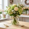 Zijdelint cadeaulint blaadjes beige groen 10mm 20m | Floristik24.nl