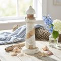 Houten vuurtoren, maritieme decoratie, naturel wit, Ø10,5 cm H28,5 cm | Floristik24.nl