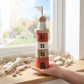 Houten vuurtoren maritieme houten decoratie rood wit H30,5cm | Floristik24.nl