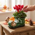 Plantenbak decoratie, groene schoen met egel, keramiek 14x13cm H13cm | Floristik24.nl