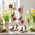 Paasdecoratie, konijn van metaal, lentedecoratie, paashaas met bloem rood, beige H21cm 2st | Floristik24.nl