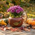 Plantenbak, appel met egel, herfstdecoratie, cachepot, keramiek Ø16cm H22cm B33cm | Floristik24.nl