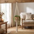 Macramé Hangende Decoratie Boho Stijl Ø12cm H79cm Crème - Hangende Plantenbak Wanddecoratie | Floristik24.nl
