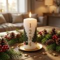 Adventskalenderkaars, kerstpilaarkaars, wit, 150/65mm, met cijfers en kerstboom | Floristik24.nl
