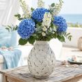 Maritieme Decoratie Vaas Metalen Vaas Schelpen Grijs Wit Ø24cm H31.5cm | Floristik24.nl
