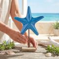 Decoratieve zeester op voet hout naturel blauw Ø22cm H32cm | Floristik24.nl