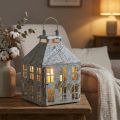 Vintage decoratieve lantaarn metalen lichthuis wit roest H35cm | Floristik24.nl