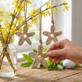 Houten bloem met patroon, lente, houten hanger natuur, wit H10cm 6st | Floristik24.nl
