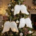 Engelenvleugels gemaakt van witte veren – romantische kerstdecoratie om op te hangen 25×18cm 3st | Floristik24.nl