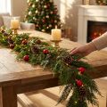 Groene Thuja-sparrenkrans met fruit, decoratief hangend ornament, kerstversiering, feestelijke kunstkrans, 175 cm lang | Floristik24.nl