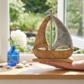 Zeilschip decoratie naturel zilver mangohout 25,5x4x28,5cm | Floristik24.nl
