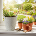 Decoratieve emmer, witgekalkt, met handvat, Ø20,5 cm, metalen plantenbak decoratie | Floristik24.nl