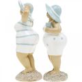 Floristik24 Decoratiefiguur dames op het strand, zomerdecoratie, badfiguren met hoed blauw/wit H15/15,5cm set van 2