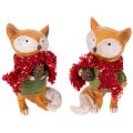 Floristik24 Decoratieve vos met sjaal en dennenappel, 10 cm, 2 stuks
