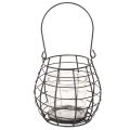 Tuinlantaarn met handvat, zwart, glazen kaarsenhouder, Ø17cm, H15cm | Floristik24.nl