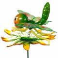 Floristik24 Decoratieve plug vlinder en bloem met metalen veren groen, oranje H70cm