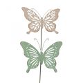 Floristik24 Bedsteker metaal vlinder roze groen 10,5x8,5cm 4st
