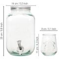 Glazen Drankdispenser met Kraan en 4 Glazen - 25,5 cm Hoog | Floristik24.nl