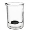 Lantaarn glas met waxinelichthouder zwart metaal Ø13.5×H20cm