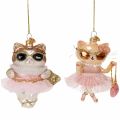 Floristik24 Glazen kattenornamenten met tutu als kerstboomversiering, 11 cm, 2 stuks