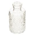 Floristik24 Mini glazen vaasje met diamantpatroon, klein tafelvaasje, flesje, transparant, 9 cm, 6 stuks