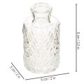 Mini glazen vaasje met diamantpatroon, klein tafelvaasje, flesje, transparant, 9 cm, 6 stuks | Floristik24.nl