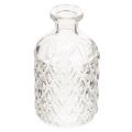 Floristik24 Glazen fles met diamantpatroon, decoratieve fles, vaas, klein, 13 cm, 6 stuks