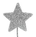 Floristik24 Glitter ster zilver 5cm op draad L22cm 48st