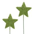 Floristik24 Glitter sterren op de draad groen 5cm 48st