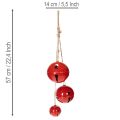 Rode metalen belletjes, set van 3, decoratief, 14/12/8 cm | Floristik24.nl